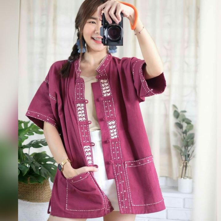 เสื้อพื้นเมือง-เสื้อคอจีนผู้หญิง-เสื้อผ้าฝ้าย-ผ้าไทย