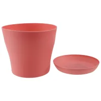 Plastic Plant Flower Pot Planter With Saucer Tray Round Gloss Home Garden Decor, Pink Upper Caliber -, 14cm / 5.51"