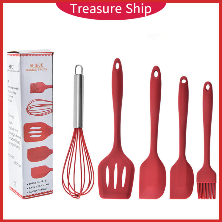 Kitchen Cooking Silicone Spatula Set Heat Resistant Turner Scraper Baking  Utensils Red 4 Pieces 