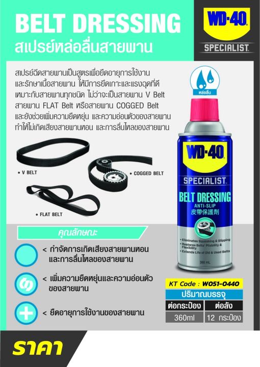 wd-40-automotive-สเปรย์ฉีดสายพาน-belt-dressing-ขนาด-360-มิลลิลิตร-ยืดอายุการใช้งาน-รักษาเนื้อสายพาน-เพิ่มแรงยึดเกาะ-ดับบลิวดี-สี่สิบ-ออโตโมทีฟ