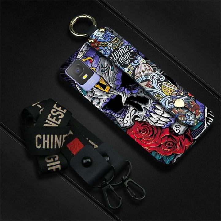 phone-holder-wristband-phone-case-for-tcl-403-graffiti-dirt-resistant-new-arrival-fashion-design-cute-lanyard-silicone