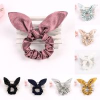 ∏✧♤ Velvet Rabbit Ears Hair Scrunchie Bunny Ears Hair Bow Tie Elastic Girls/Women Ponytail Holder Hair Accessories Rubber Band