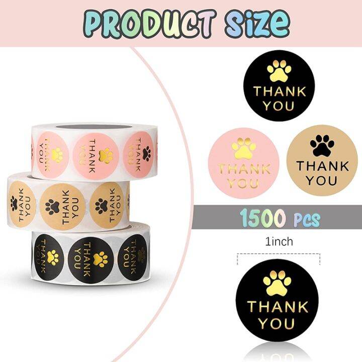 1500-pcs-round-kraft-paws-print-thank-you-labels-stickers-dog-claw-print-labels-present-for-sealing-and-decoration