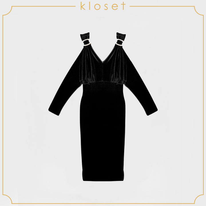 kloset-shoulder-ruffle-dress-aw20-d017-เสื้อผ้าแฟชั่น-เสื้อผ้าผู้หญิง-เดรสแฟชั่น-เดรสผ้าพื้น-เดรสแต่งดีเทลเข็มขัดบริเวณไหล่