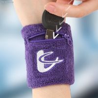 ₪ 1 pair Fitness wristband Zipper pocket storage wristband cotton sweat-absorbent sports wristband small pocket fitness wristband