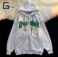 LIVE GREAT เสื้อฮู้ด ผู้ชายวินเทจถนนเสื้อสเวตเตอร์ Hoodie ตัวอักษรพิมพ์แขนยาวลําลองท็อปส์ซูขนาดใหญ่