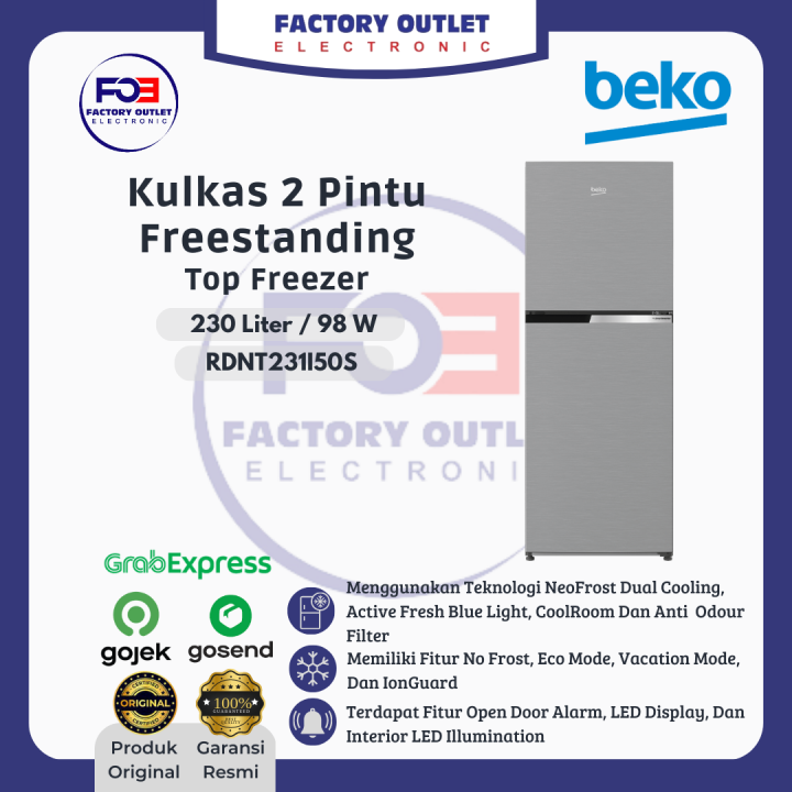 BEKO RDNT231I50S Kulkas 2 Pintu Top Freezer 230 L Brushed Silver ONLY ...