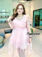 งานพรีเมียม นำเข้า เดรสสาวอวบ ผ้าแก้ว ลุคคุณหนู เจ้าหญิง สวยมากจ้า Size40-50" Bigsize_Peppermint (594 A)