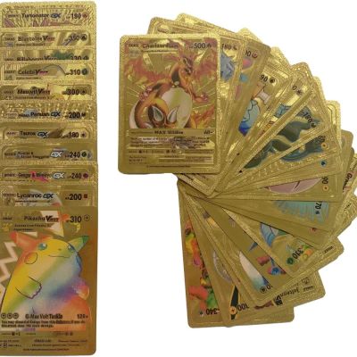 การ์ดโลหะ Vmax Gx Pokemon กล่องเก็บชุดสะสมตัวอักษรภาษาอังกฤษสีดำทองสีเงินชุดการ์ดพิกาจูชุดของขวัญของเล่นพร้อม Stockjssdv9ec82