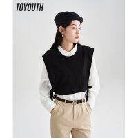 Toyouth Women Vest 2023 Spring Sleeveless O Neck Loose Tees Side Strap Black Casual All-match Streetwear Short Tops