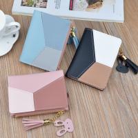 Dompet pendek Wanita Dompet ritsleting Patchwork modis dompet berpanel trendi dompet koin tempat kartu kulit