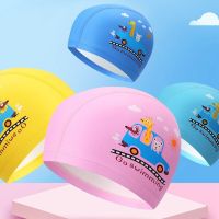 Childrens Swimming Caps PU Waterproof High Elastic Ear Protection Pool Swimming Hat for Boys Girls Kids Cute Cartoon Swim Caps Swim Caps