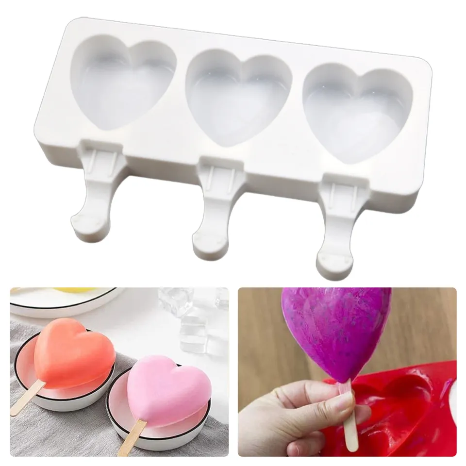 Ice Pop Molds Silicone Popsicle Molds 4 Cavities Homemade Ice Cream Mold  Heart Ice Cream Mold Reusable Soft Silicone,Silicone Popsicle Molds  Cake,Cakesicle Mold for DIY Ice Pops