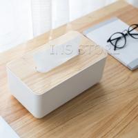 INS กล่องใส่กระดาษทิชชู่มีที่วางโทรศัพท์ ช่องอเนกประสงค์ Wood Tissue Box