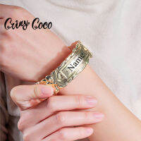 Cring Coco Hawaiian Custom Name Bracelet Women Wide Plumeria Flower Bangle Personalized Polynesian Jewelry for Grandmother Mom