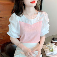 Blouses Women New Style 2023 Summer Short Sleeve Pink Shirt Korean Fashion Chiffon Tops