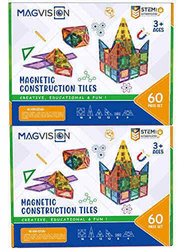 MagVision 120-Piece Magnetic Building Tiles Set, Stem Magnetic Building ...