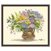 ▦㍿❁ Wildflower vase cross stitch kit bouquet cotton thread 18ct 14ct 11ct light yellow canvas stitching embroidery DIY wall decor