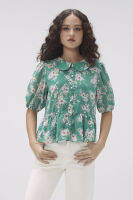 EP เสื้อเบลาส์ผ้าชีฟองลายฟลอรัล ผู้หญิง สีเขียว | Floral Print Chiffon Blouse | 00852