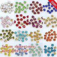 36ชิ้น6มิลลิเมตรเย็บบนแก้วคริสตัล Rhinestone Flatback Diamante Diy ตกแต่งทองถ้วยกรงเล็บ4-หลุมจักรเย็บผ้าลูกปัดหัตถกรรมเสื้อผ้า