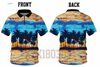 (in stock) Personalized Summer custom summer quick drying Hawaiian style beach play high-quality unisex zipper polo Hawaiian style 5 high-quality