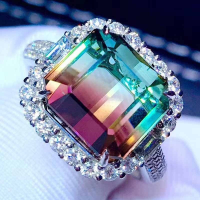 S925 sterling silver natural red-green tourmaline watermelon tourmaline wedding ring for men and women