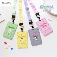 DENIFFY Kawaii พลาสติกสำหรับนักเรียน Kt เครดิตไอดีการ์ดแมว Kuromi Melody Cinnamoroll เคสการ์ดพวงกุญแจการ์ตูนใส่บัตร Sampul Kartu