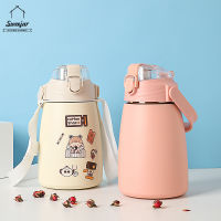 SWEEJAR แก้วเก็บความร้อน1000มล. ถ้วยกาแฟความจุขนาดใหญ่304สแตนเลสขวดน้ำท้องใหญ่พร้อมฟางและสายรัดกีฬากลางแจ้ง