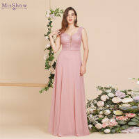 MisShow สีชมพู Maxi Long Beach Dresses สำหรับผู้หญิงหรูหราลูกไม้ชีฟองชุดราตรียาว Vestidos Largos