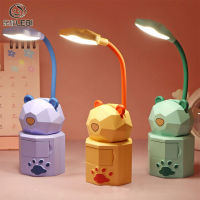 LEBI โคมไฟ Usb บนโต๊ะการ์ตูนที่ชาร์จแบบพับเก็บได้ Pelindung Mata โคมไฟ Led หอพักเด็กโคมไฟหัวเตียงโคมไฟกลางคืนนุ่มและไม่พราว