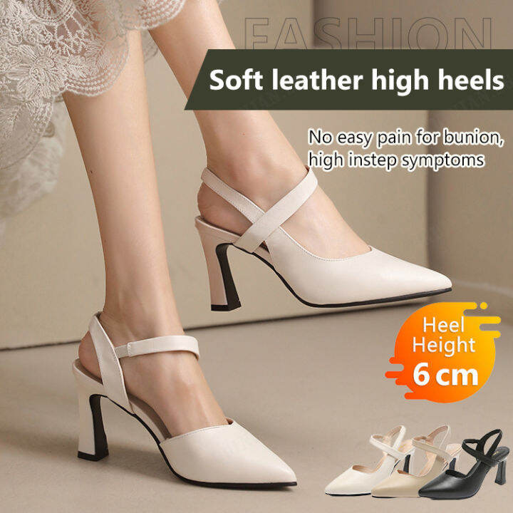 guinian Summer Soft Leather High Heels Women's Pointed Toe Casual Shoes |  Lazada Singapore