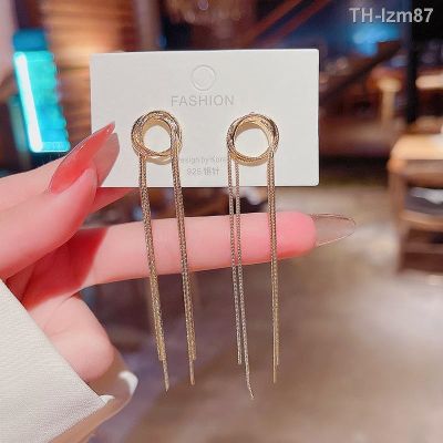 💍 เครื่องประดับ S925 silver needle fine circle chain tassel contracted earrings female temperament of long chain design feeling stud earrings earrings fashion and personality