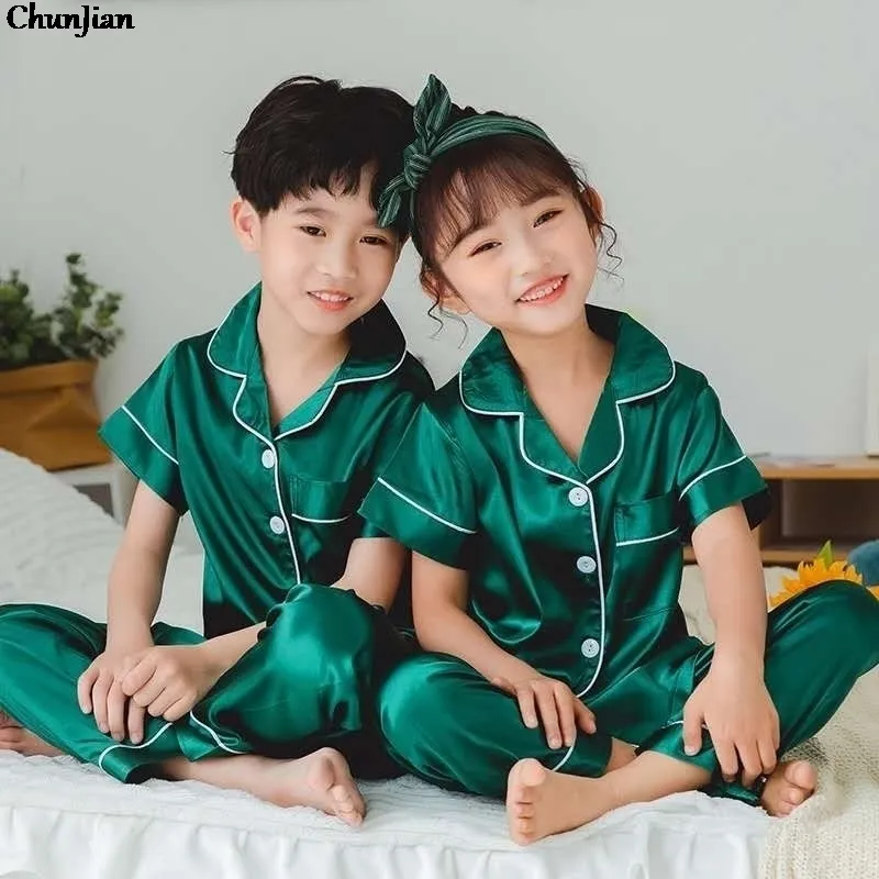 Pajamas 4 6 8 10 12 14 Years Children Satin Pajamas Sets Kids