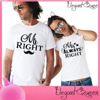 สง่างามเรียบหรู❤Queen Matching Couple T Shirt Mr Right Mrs Always Right Funny Couple Tshirts