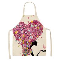 Hongbo 1 Pcs Cotton Linen Flower Butterfly Girl Printed Kitchen Aprons for Women Home Cooking Baking Waist Bib Pinafore