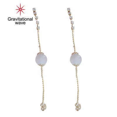 Gravitational Wave 1คู่หูสตั๊ด Inlay Rhinestone โอปอลลูกปัดตกแต่งโลหะ Faux Crystal Dangle ต่างหูสำหรับ Party