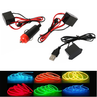 รถตกแต่งภายในไดร์เวอร์ไฟ EL สายไฟนีออน Led Strip ยืดหยุ่น Ambient Lamp Bar Adapter USB สำหรับ Auto Connector 12V 5V...