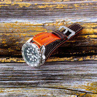 สายนาฬิกาหนังแท้-งานแฮนด์เมด-Leather Watch band-รุ่น Memorable-SK (นาฬิกาไม่รวมในรายการขาย) Orange leather watch strap by Tangmo goods