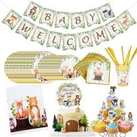 【CW】 Disposable Tableware Set Wild One Animal Birthday Party Decor Kids Green Forest Jungle Safari Theme Party Decoration Supplies