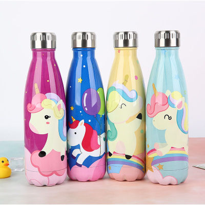 LOGO Custom Cartoon Unicorn Cute Water Bottle Thermos Bottle Stainless Steel Keep Cold Cola Sport Drinking Bottle for Travel