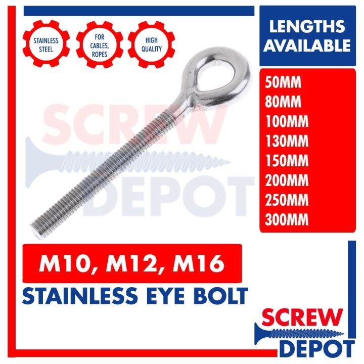 BIG SALE♨ 1PC M10 M12 M16 Stainless Eye Bolt / SS Welded Long Thread 10