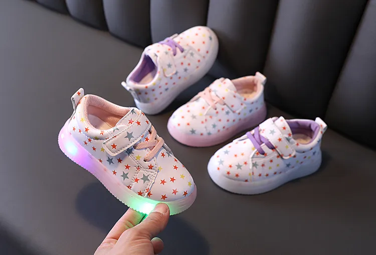 Pink stars sale printed led shoes