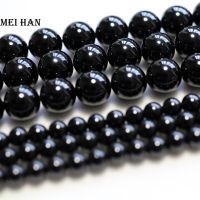 Meihan wholesale natural 8mm black spinel smooth round loose beads charm stone for jewelry making design DIY bracelet Wires  Leads Adapters