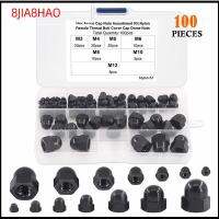 8JIA8HAO 100Pcs M3 4 5 6 8 10 12 Dome nuts 7ขนาด เกลียวในเมตริก ชุดจัดประเภท แบบพกพาได้ สีดำสีดำ น็อตหัวหกเหลี่ยม ตกแต่งด้วยการตกแต่ง