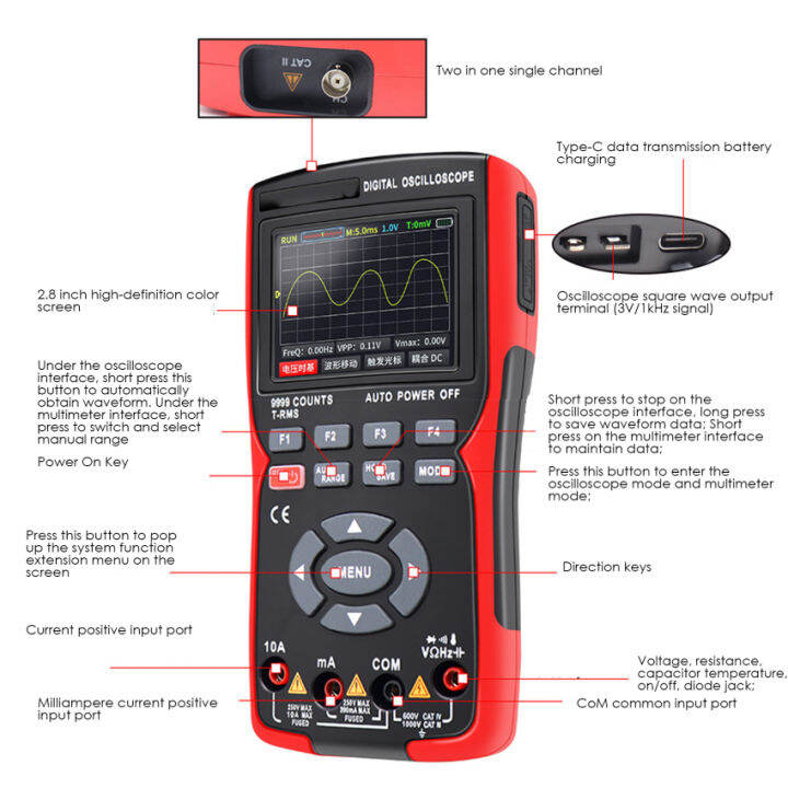 2-in-1ออสซิลโลสโคปแบบดิจิตอลมัลติมิเตอร์48msa-s-oscilloscope-แบนด์วิธ10mhz-9999นับ-true-rms-400v-ac-dc-หน่วยวัดสากล