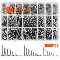 ฉันรู้1080Pcs Silver M2 M3 M4ขนาดต่างๆสกรู Caps และเครื่องซักผ้า Hex Head Bolt ถั่ว Assortment Kit