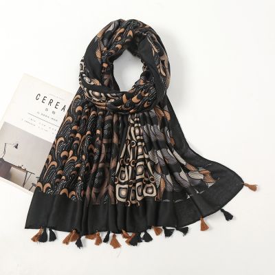 [COD] 2023 new geometric print hanging beard tassel scarf all-match fashion air-conditioned room shawl with warm for women