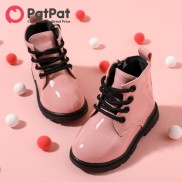 PatPat Shoes Giày Bé Gái Trẻ Tập Đi Bốt Màu Hồng Buộc Dây Phía Trước Có