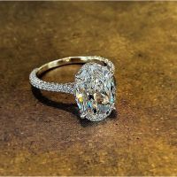 แหวนแหวนแต่งงานแหวนหมั้นสเตอร์ลิง925แหวน Cz สำหรับผู้หญิง4ct วงรีสำหรับเครื่องเพชรพลอยเจ้าสาวในห้องปฏิบัติการ