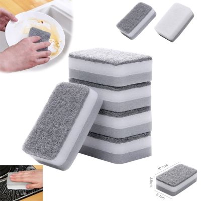 5pcs Double-sided Sponge Gray Dirt-resistant Scouring Stain Cleaning Supplies